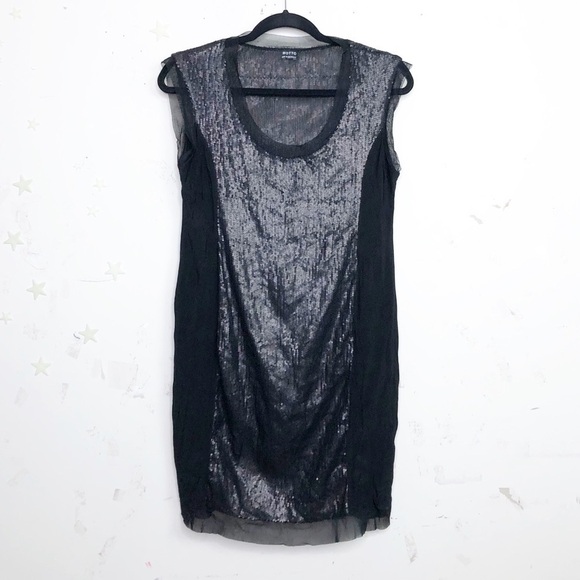 MOTTO Black sheer sequin mini dress - Picture 1 of 10